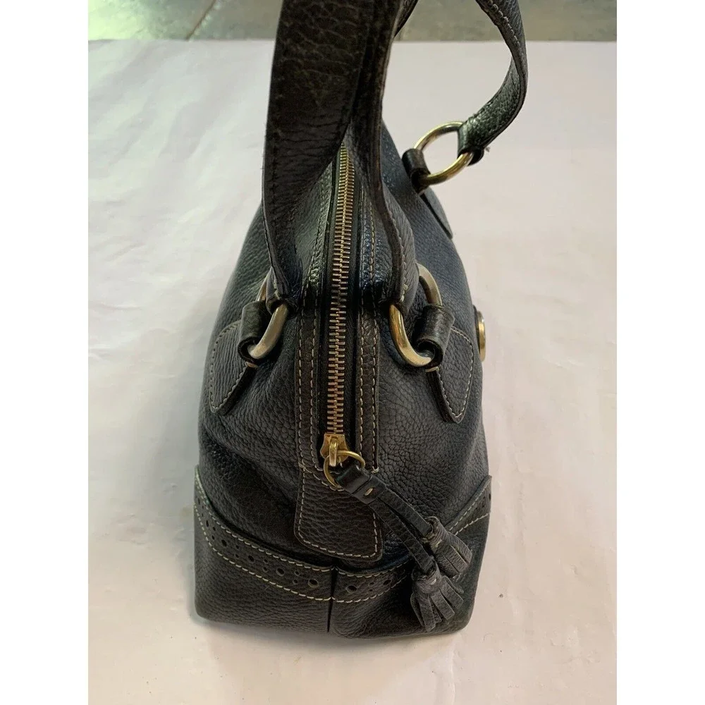 DOONEY & BOURKE Leather Black Bowler Pebble Handbag Purse Vtg - Picture 4 of 16